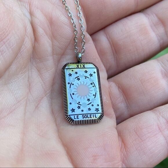 Sun Silver Stainless Steel Non Tarnish Tarot Card Bohemian Necklace - Picture 3 of 6